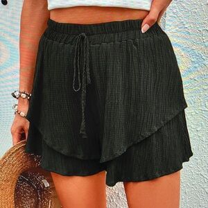 Women’s Layered Gauze Drawstring Shorts - Black